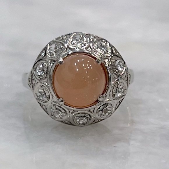 Orange Moonstone and White Topaz Silver Ring
